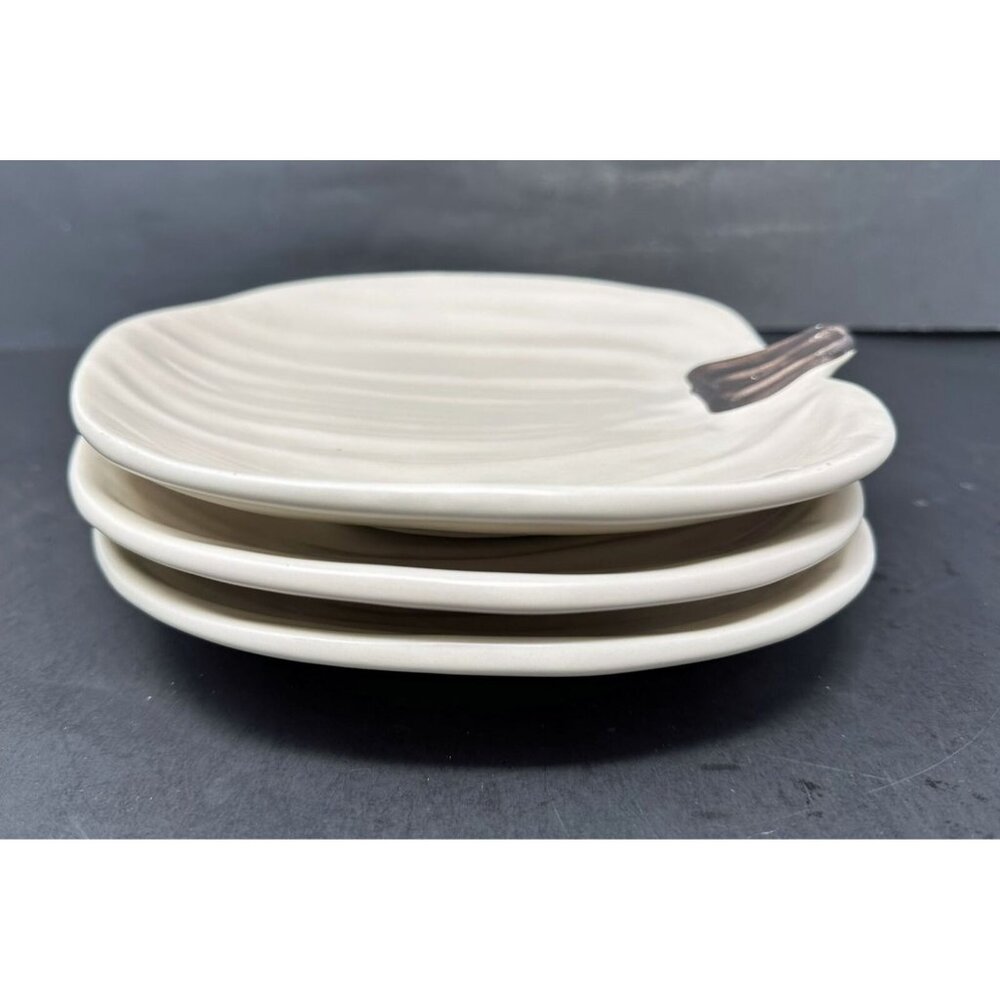 Set of 3 BARBARA EIGEN POTTERY BARN PUMPKIN White Salad Dessert Appetizer Plates - Picture 8 of 11